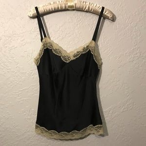 XS Express Design Black Silk Tank Top White Lace
